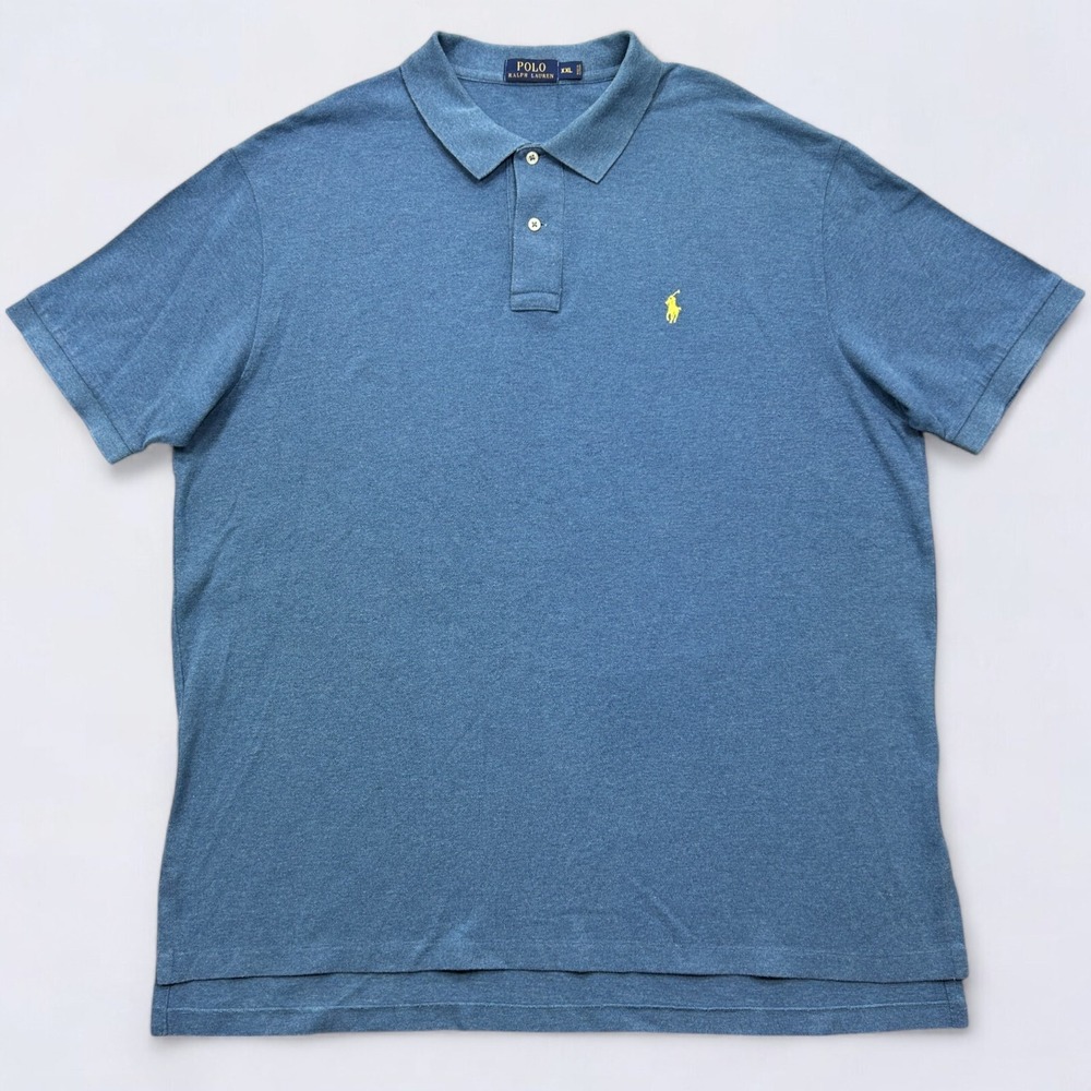 Polo Ralph Lauren Shirt Men's 2XL Blue Short Sleeve Yellow Pony Cotton Modern